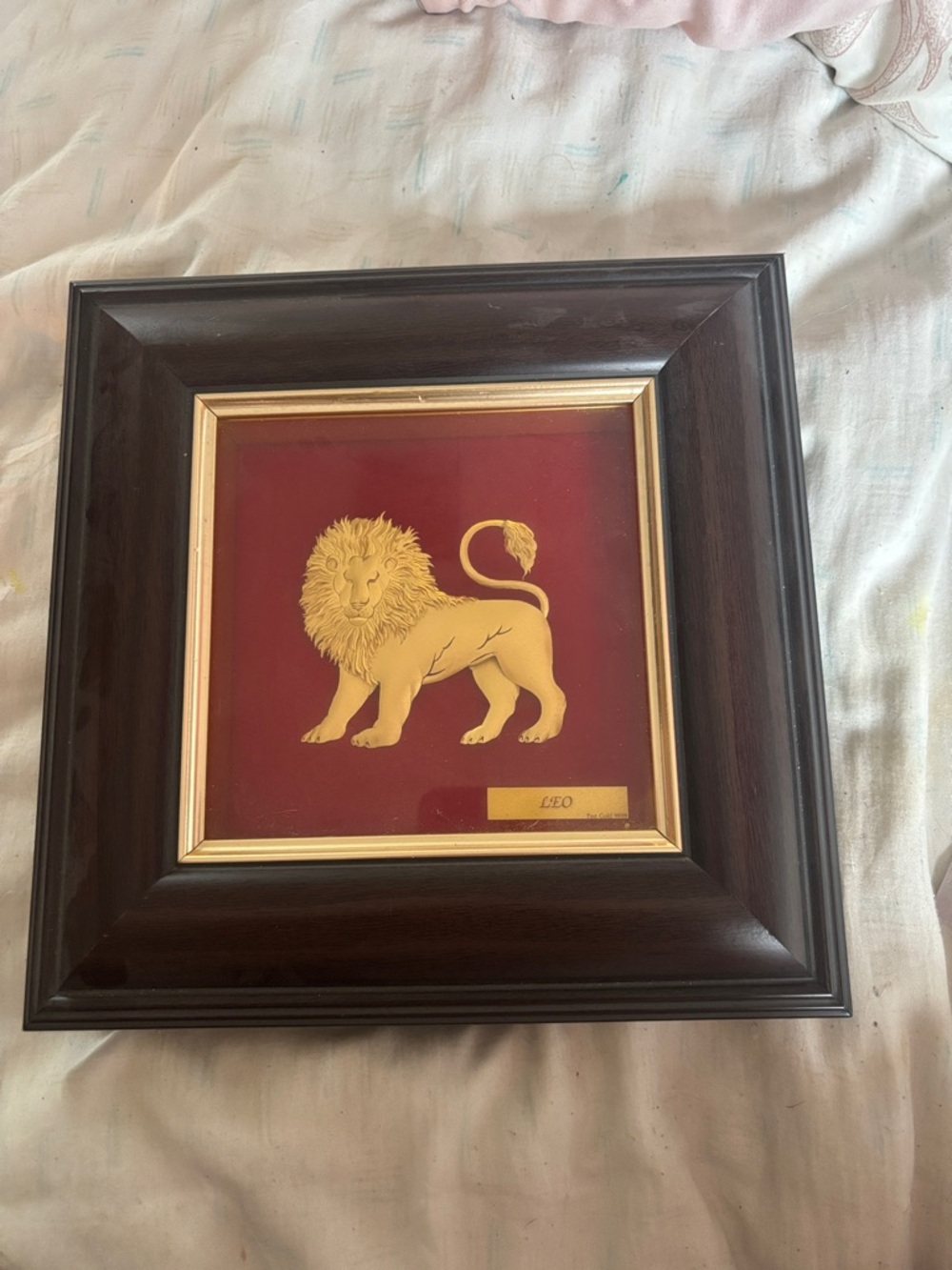 Leo Zodiac Lion Wall Art - Gold on Red Framed Print